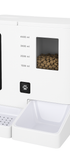 White 2-in-1 smart pet feeder with transparent food level window and built-in food bowl.