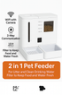 White 2-in-1 smart pet feeder with transparent food container, water dish, and built-in WiFi camera.