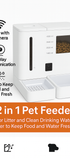 White 2-in-1 smart pet feeder with transparent food container, water dish, and built-in WiFi camera.