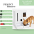 White 2-in-1 smart pet feeder with WiFi camera, dual compartments, and a small dog eating from the bowl.