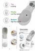 White pet water bottle with clear detachable bowl, ergonomic design, and top locking button.